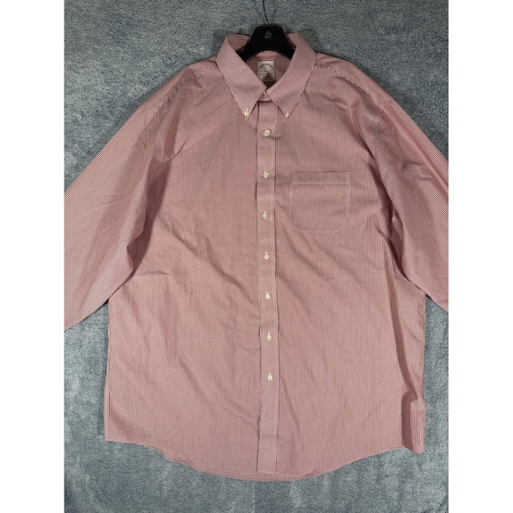 Brooks Brothers 346 Mens 18 6/7 Red White Striped Non-Iron Cotton Dress Shirt - Picture 6 of 11